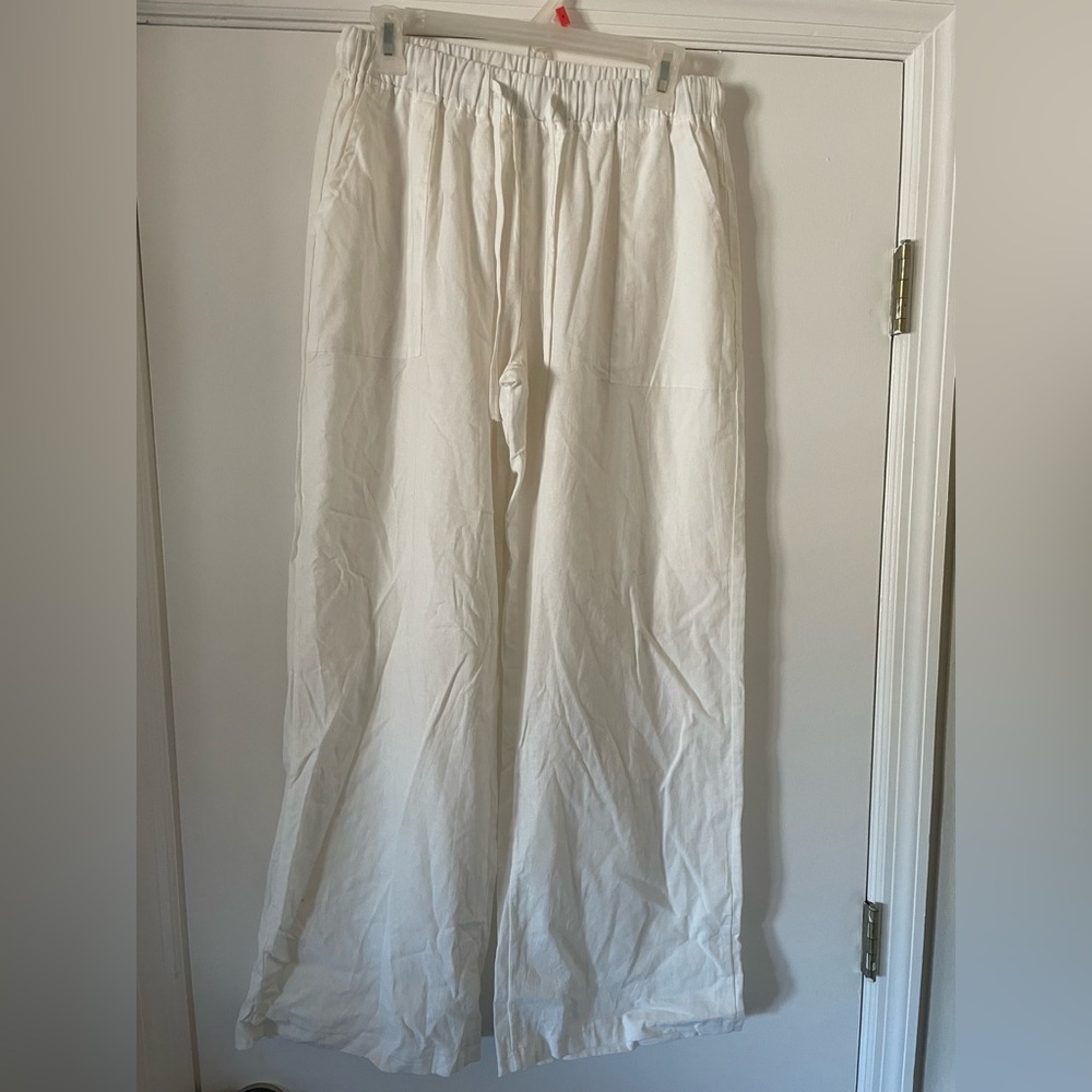 White cotton wide leg pants #linenpants